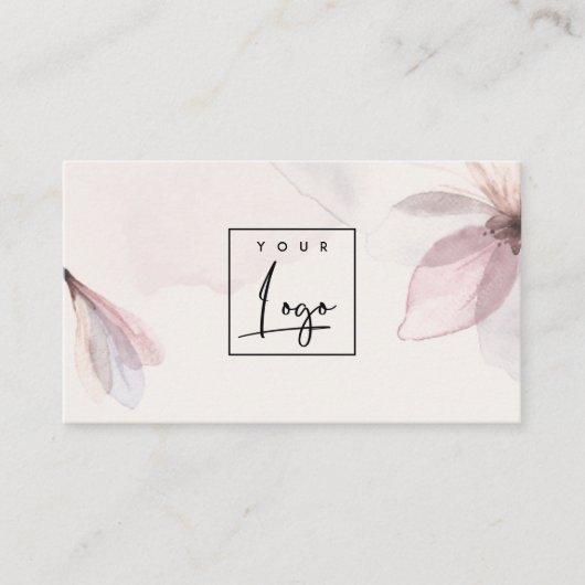 Elegant Abstracte Blush Waterverf Floral Logo Visitekaartje (Voorkant)