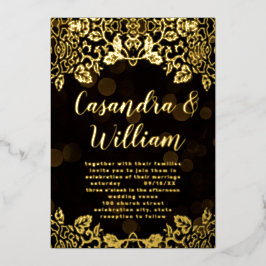 Elegant Abstracte Floral Gold Wedding Folie Uitnod Uitnodiging