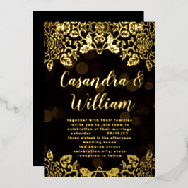 Elegant Abstracte Floral Gold Wedding Folie Uitnod Uitnodiging