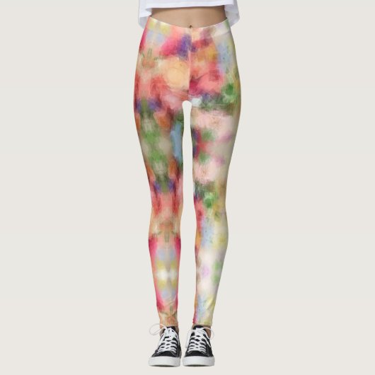 Elegant Abstracte Floral Sjabloon Moderne Kleur Leggings (Voorkant)