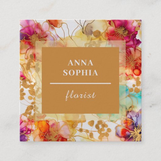 Elegant Abstracte Floral Vierkante Visitekaartje (Voorkant)