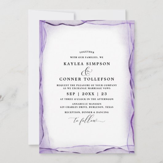Elegant Abstracte Lavender Wedding Waterverf Kaart (Voorkant)