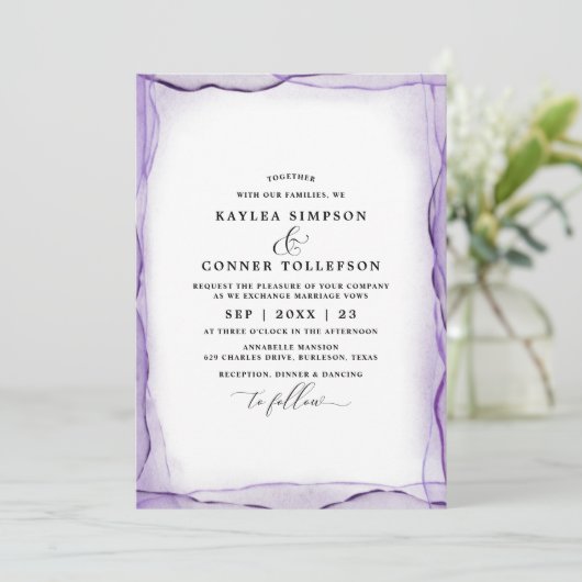 Elegant Abstracte Lavender Wedding Waterverf Kaart (Staand voorkant)
