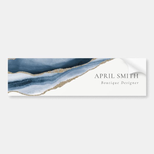 Elegant Abstracte marine Blue Agate Gold Waterverf Bumpersticker (Voorkant)