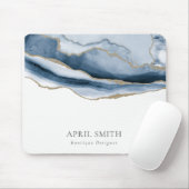 Elegant Abstracte marine Blue Agate Gold Waterverf Muismat (Met muis)