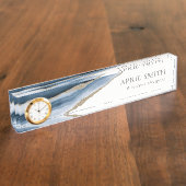 Elegant Abstracte marine Blue Agate Gold Waterverf Naambordje (Zijkant)