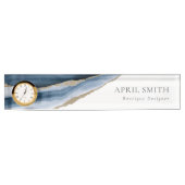 Elegant Abstracte marine Blue Agate Gold Waterverf Naambordje (Voorkant)