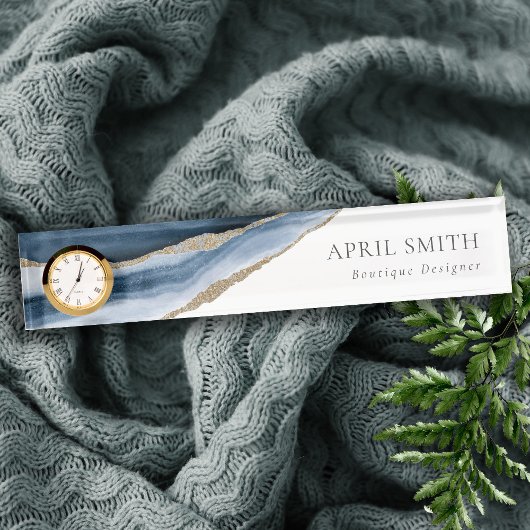 Elegant Abstracte marine Blue Agate Gold Waterverf Naambordje