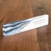 Elegant Abstracte marine Blue Agate Gold Waterverf Naambordje (Zijkant)