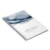 Elegant Abstracte marine Blue Agate Gold Waterverf Notitieboek (Rechterzijde)