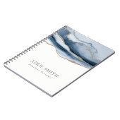 Elegant Abstracte marine Blue Agate Gold Waterverf Notitieboek (Linkerzijde)