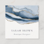 Elegant Abstracte marine Blue Agate Gold Waterverf Vierkante Visitekaartje (Voorkant)