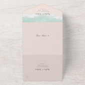 Elegant abstracte mousserende oceaanstrand bruilof all in one uitnodiging (Buitenkant)