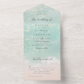 Elegant abstracte mousserende oceaanstrand bruilof all in one uitnodiging (Binnen)