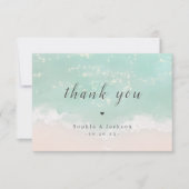 Elegant abstracte mousserende oceaanstrand bruilof bedankkaart (Voorkant)