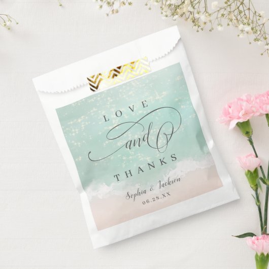 Elegant abstracte mousserende oceaanstrand bruilof bedankzakje (Gezegeld)