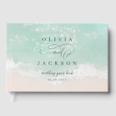 Elegant abstracte mousserende oceaanstrand bruilof gastenboek (Voorkant)