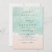 Elegant abstracte mousserende oceaanstrand bruilof kaart (Voorkant)