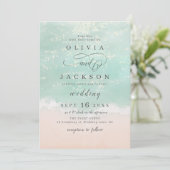 Elegant abstracte mousserende oceaanstrand bruilof kaart (Staand voorkant)