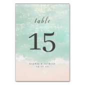 Elegant abstracte mousserende oceaanstrand bruilof kaart (Achterkant)