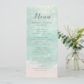 Elegant abstracte mousserende oceaanstrand bruilof menu (Staand voorkant)