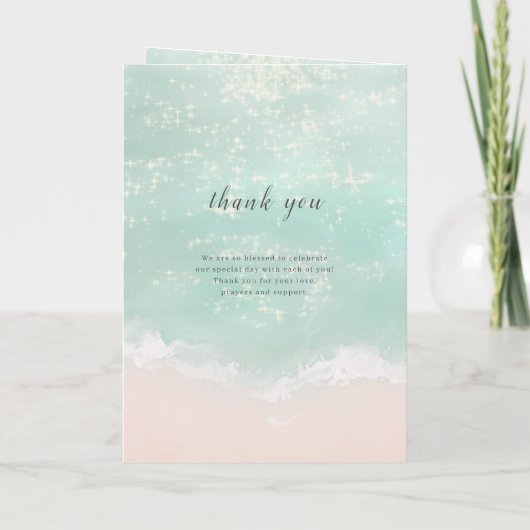 Elegant abstracte mousserende oceaanstrand bruilof programma (Achterkant)