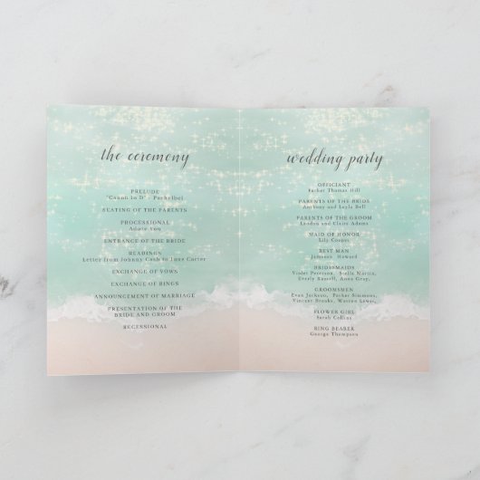 Elegant abstracte mousserende oceaanstrand bruilof programma (Binnen)