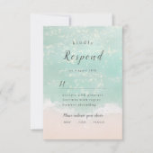 Elegant abstracte mousserende oceaanstrand bruilof RSVP kaartje (Voorkant)