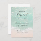 Elegant abstracte mousserende oceaanstrand bruilof RSVP kaartje (Voorkant / Achterkant)