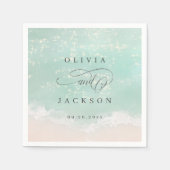 Elegant abstracte mousserende oceaanstrand bruilof servet (Voorkant)