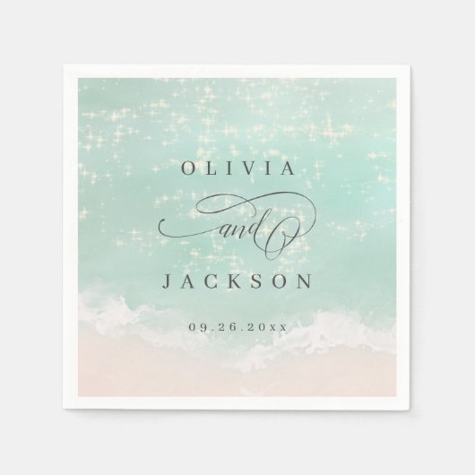 Elegant abstracte mousserende oceaanstrand bruilof servet (Voorkant)