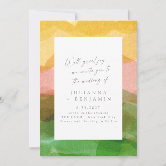 Elegant Abstracte roze groene Waterverf bruiloft Kaart (Voorkant)
