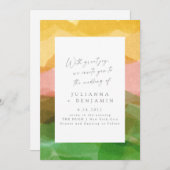 Elegant Abstracte roze groene Waterverf bruiloft Kaart (Voorkant / Achterkant)