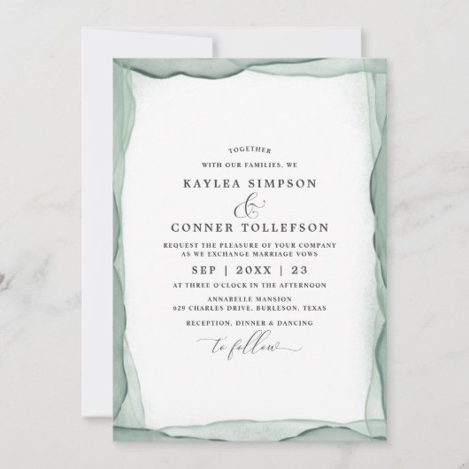Elegant Abstracte Sage Green Wedding Waterverf Kaart (Voorkant)