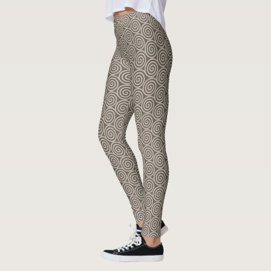 Elegant Abstracte spiraalcirkels op bruin Leggings (Links)