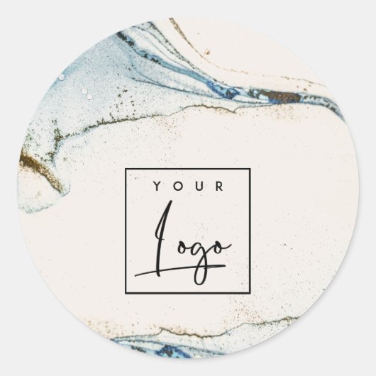 Elegant Abstracte Waterverf Blue Gold Logo Beachy Ronde Sticker (Voorkant)
