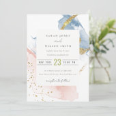 Elegant Abstracte Waterverf Gold Pink Blue Weddens Kaart (Staand voorkant)