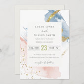 Elegant Abstracte Waterverf Gold Pink Blue Weddens Kaart (Voorkant / Achterkant)