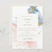 Elegant Abstracte Waterverf Gold Pink Blue Weddens Kaart (Voorkant / Achterkant)