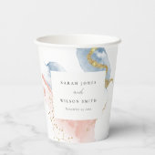 Elegant Abstracte Waterverf Gold Pink Blue Weddens Papieren Bekers (Achterkant)