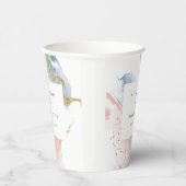 Elegant Abstracte Waterverf Gold Pink Blue Weddens Papieren Bekers (Rechts)