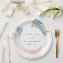 Elegant Abstracte Waterverf Gold Pink Blue Weddens