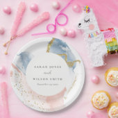 Elegant Abstracte Waterverf Gold Pink Blue Weddens Papieren Bordje (Feest)