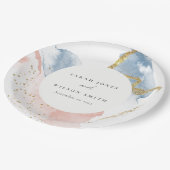 Elegant Abstracte Waterverf Gold Pink Blue Weddens Papieren Bordje (Gekanteld)