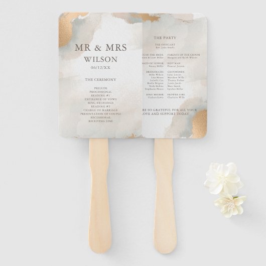 Elegant Abstracte Waterverf Gold Wedding Handwaaier (Voorkant en achterkant)