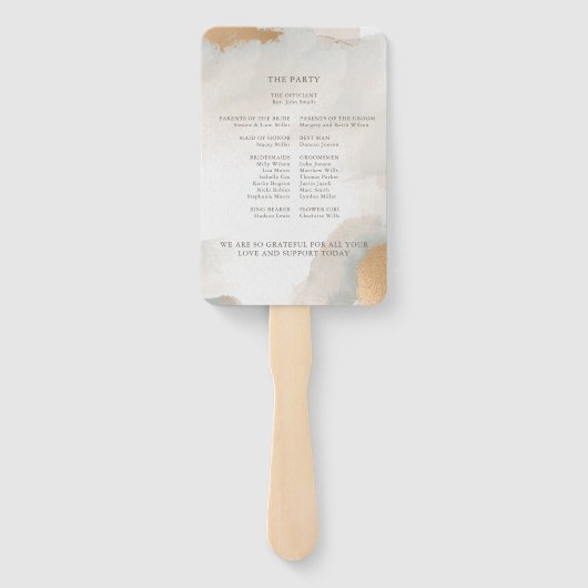 Elegant Abstracte Waterverf Gold Wedding Handwaaier (Achterkant)