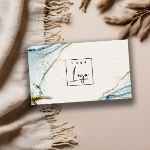 Elegant Abstracte Waterverf Logo Blue Gold Beachy Visitekaartje