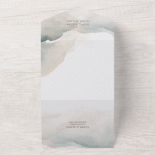 Elegant Abstracte Waterverf Painterly Wedding All In One Uitnodiging (Buitenkant)