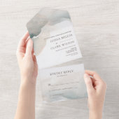 Elegant Abstracte Waterverf Painterly Wedding All In One Uitnodiging (Afscheurbaar)