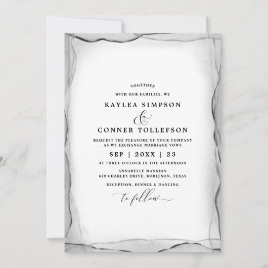 Elegant Abstracte Waterverf voor zwart-witbruiloft Kaart (Voorkant)